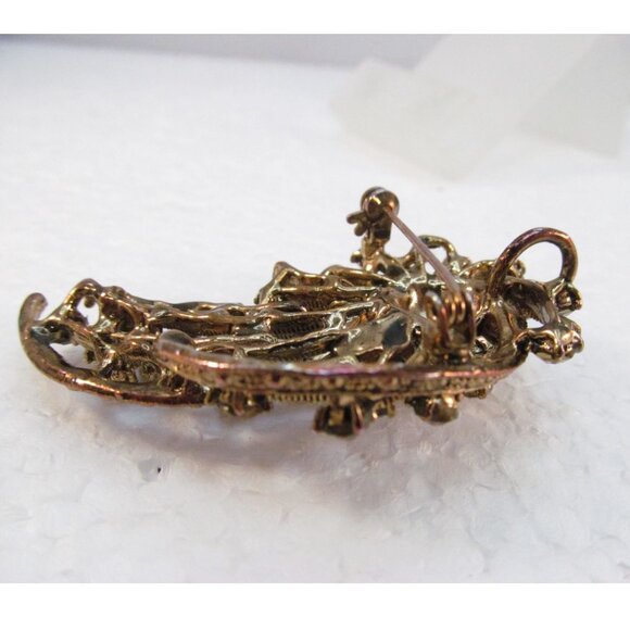 Brown Topaz Rhinestone Floral Combo Pendant Brooch - Picture 12 of 14